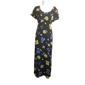Maternite Women's Long Short Sleeve Black  Tie Back Floral Maxi Dress Size M